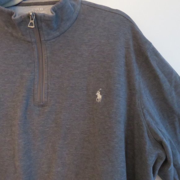 POLO RALPH LAUREN Dark Heathered Gray Cotton 1/4 Zip Pullover Sweater - Size XL - Picture 8 of 14